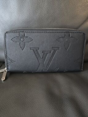 Black Embossed Monogram Double Zip-Around Wallet